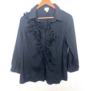 Erin Fetherston Edition Embellished Long Sleeve Button Shirt Sz Medium Black